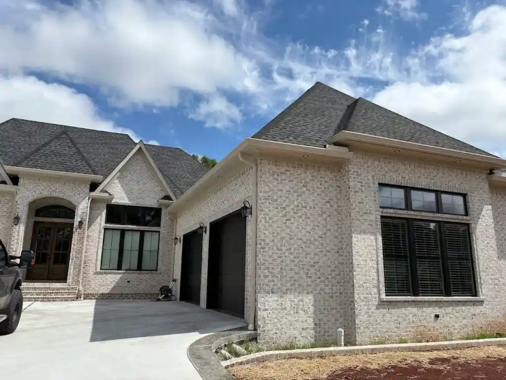 Newly installed seamless gutters on a North Alabama home